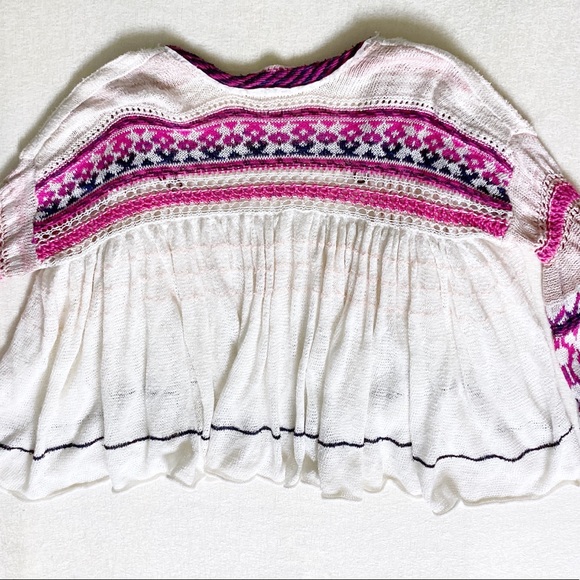 Free People Dreamland Knit Cardigan Womans Small Ivory Pink Balloon Sleeves - Picture 12 of 14